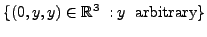 $\displaystyle \{ (0,y,y) \in {\mathbb{R}}^3 \; : y \;\; {\mbox{arbitrary}} \}$