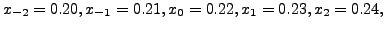 $ x_{-2}= 0.20, x_{-1}= 0.21, x_0=0.22, x_1=0.23, x_2=0.24,$