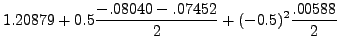 $\displaystyle 1.20879+0.5\frac{-.08040-.07452}{2}+(-0.5)^2\frac{.00588}{2}$