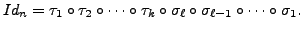 $\displaystyle Id_n = \tau_1 \circ \tau_2 \circ \cdots\circ\tau_k \circ \sigma_{\ell}\circ\sigma_{\ell-1}\circ\cdots\circ\sigma_{1}.$